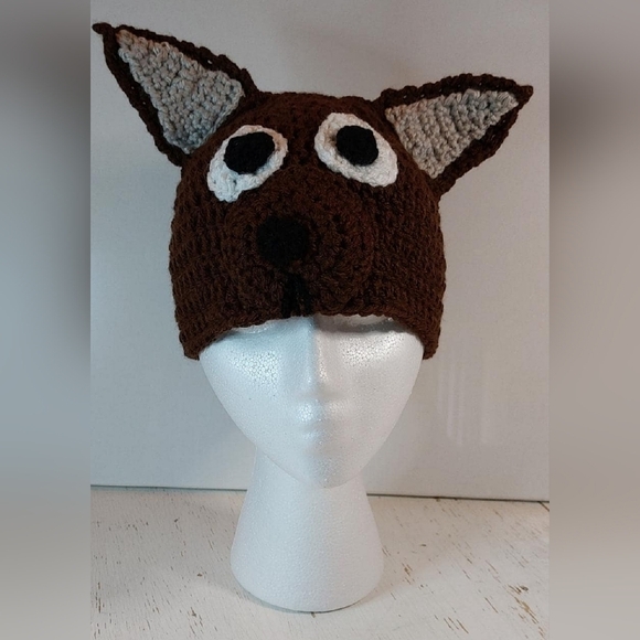 Brown Dog Child Beanie Handmade Crochet Stocking Hat Animal Winter Warm Cozy - Picture 3 of 6